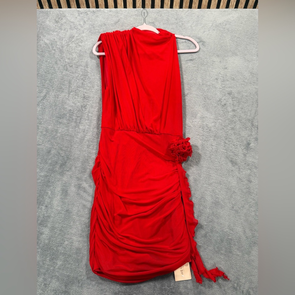 SHEIN Red Ruched One Shoulder Bodycon Dress